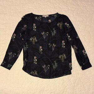 LOFT Navy Floral Print Blouse